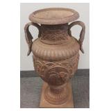 Decorated ornate 2 handled cast iron urn - 3