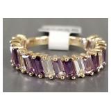 14k gold ring set with amethyst & topaz: 2.5 grams