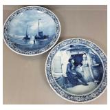 2 large Delft blue wall plaque / chargers- boats &