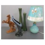 5 Van Briggle pieces including small lamp with