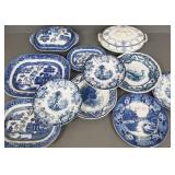 11 pcs. blue & white transferware china, etc.: