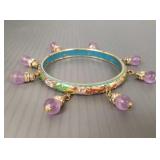 Vintage cloisonne bangle w/ amethyst bead dangles-