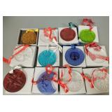 12 Lalique Paris art glass ornaments w/ boxes -