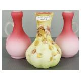 3 Victorian glass vases: 6" Mount Washington &