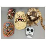 5 figural masks incl. carved wood, ceramic,