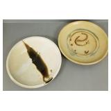 2 signed stamped studio pottery chargers-