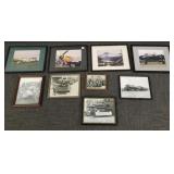 Gp. framed photos, prints, etc.: trains, planes