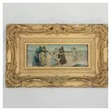 Antique framed oil painting on board with nude