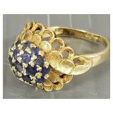 18k gold vintage dome ring s/w blue sapphires 7.0g