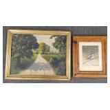 2 framed artworks: F.E. Marsh signed oil on board-