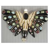 Ciner butterfly brooch- gold tone metal, black