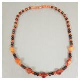 Carved carnelian, etc. bead necklace - 130 gr,