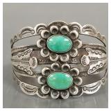 Vintage coin silver & turquoise cuff bracelet: