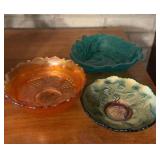 CARNIVAL GLASS DISHES & ART GLASS BOWL