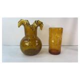 PILGRIM CRACKLE GLASS VASE & GLASS