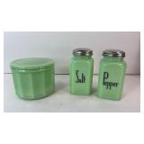 JADEITE GREEN SHAKER SET & SUGAR JAR