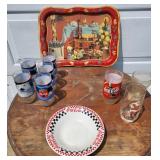 COCA-COLA GLASSES, PLATE & VINTAGE COCA-COLA TRAY