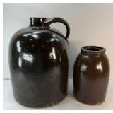 (2) BROWN CROCKS: JUG & JAR