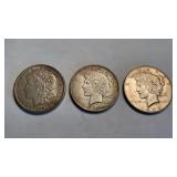 (3) SILVER DOLLARS 1921 MORGAN, 1922 & 1926 PEACE