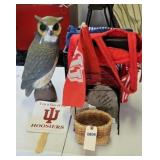 BASKET, OWL STATUE, COLTS FAN ITEMS & DECOR