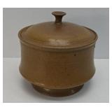 BROWN COVERED STONEWARE POT