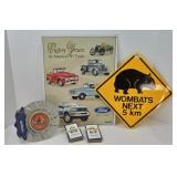 FORD TRUCK SIGN, WOMBATS SIGN, CLOCK