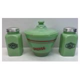 JADEITE RANGE S & P SHAKER, GREASE JAR W/ LID