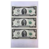 (3) $2 CONSECUTIVE SERIAL NUMBERS CERTIFICATES