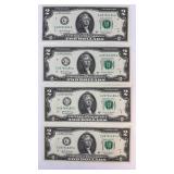 (4) $2 CONSECUTIVE SERIAL NUMBERS CERTIFICATES