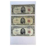 (3) $5 RED SEAL CERTIFICATES