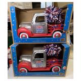 (2) HOLIDAY METAL LED LIGHTED TRUCKS 16 INCH