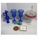 INDIANA GLASS COVERED COMPOTE & ASSORTED GLASS