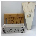 HUMOROUS CHOPPING BLOCK, RECIPE BOX & KNIFE