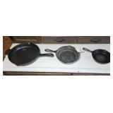 (2) CAST IRON SKILLETS & OTHER SKILLET