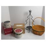 LONGABERGER HOLLY CROCKS, WROUGHT IRON TREE &