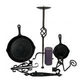 Iron Grouping, Pans , Candle Holders