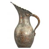 Antq Tooled Tinned Copper Lrg Middle Eastern Ewer