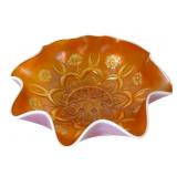 Dugan Peach Opal Wishbone & Spades Ruffled Bowl