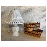 Wicker lamp, and Two handmade baskets by Jonas