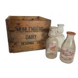 10 Glass Milk Bottle & Wooden Dairy Crate