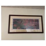 Framed print of a bird in autumn; signed Wagner