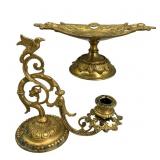 Early Brass Dish, Candle Holder