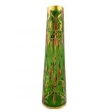 Green Gilt & Red Decorated Glass Vase, Numbered