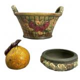 Weller Basket, Roseville Bowl, Stoneware Lemon