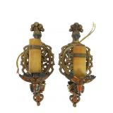 Pair Antique Poly Chrome Cast Iron Sconces