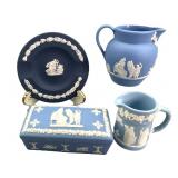 4 Small Vintage Wedgwood Blue Jasperware Pieces