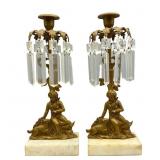 Pair Of Antique Gilt Bronze Prism Candelabras