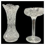 Cut Glass Compote & Vase