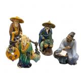 4 Vintage Chinese Mud Man Figurine Grouping