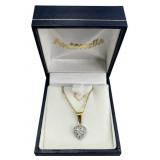 18k Gold & White Gemstone Heart Necklace